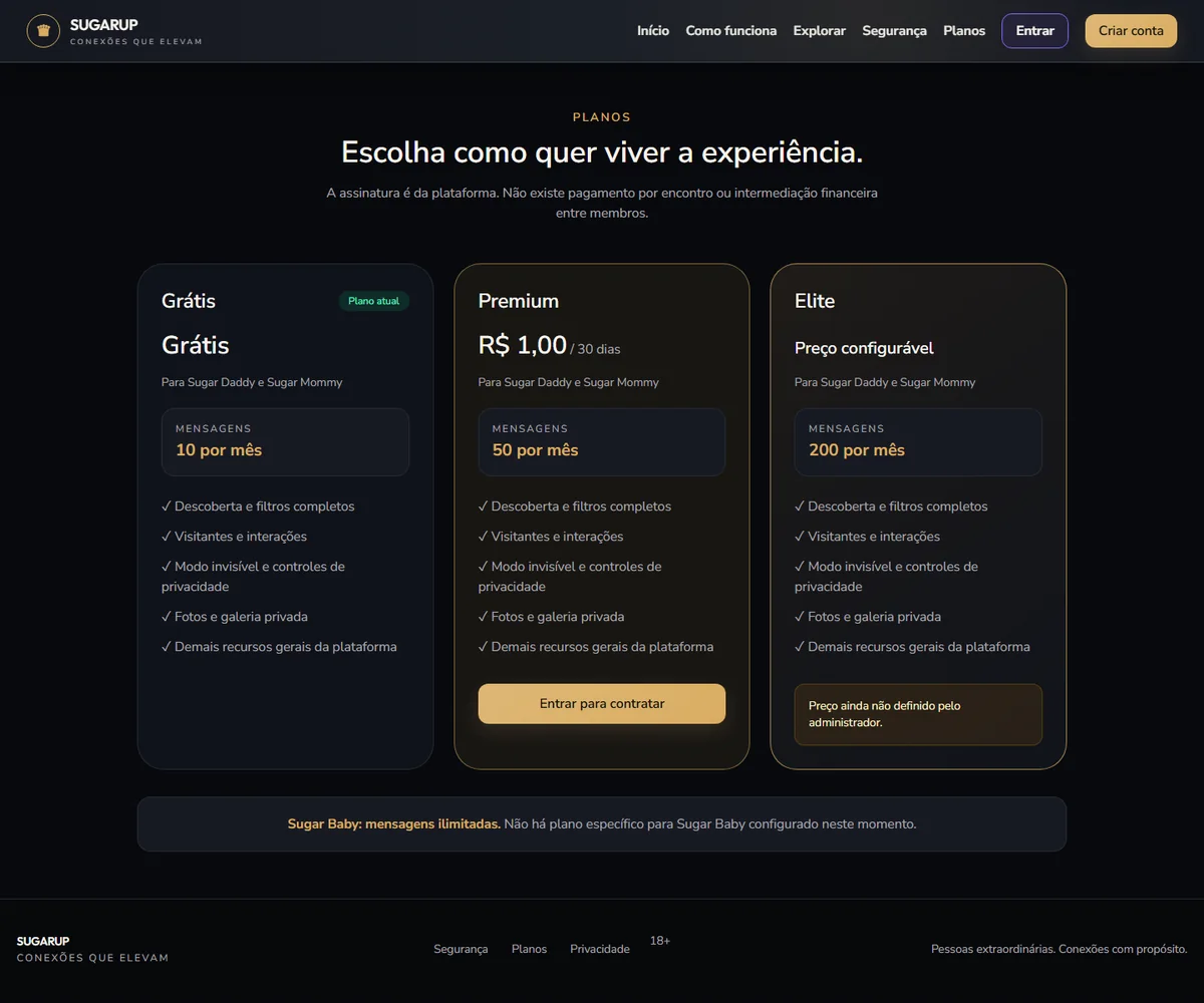 SUGAR-UP membership plans screen in the current demo