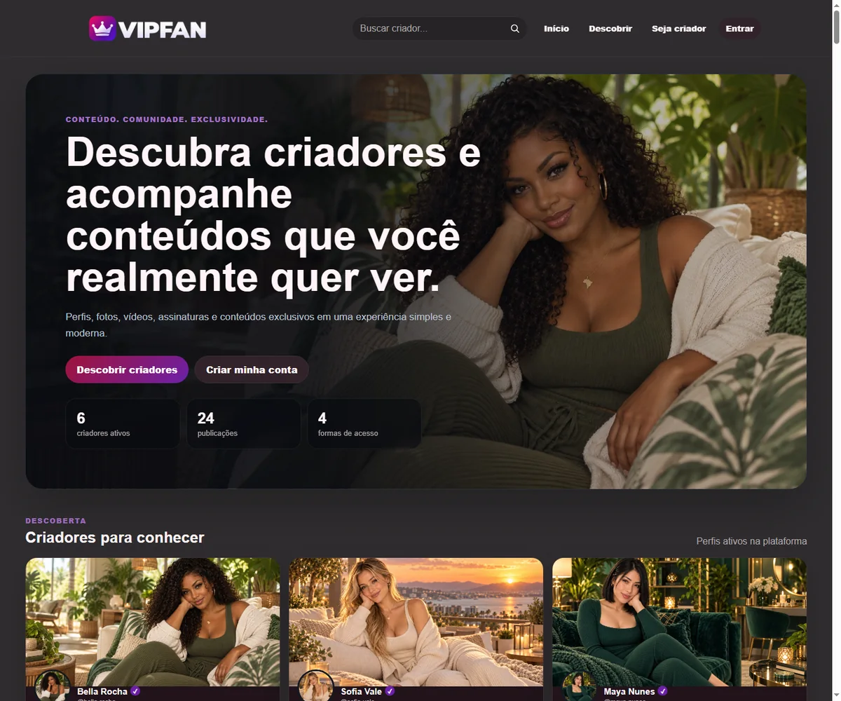 VIPFAN creator discovery homepage in the current demo