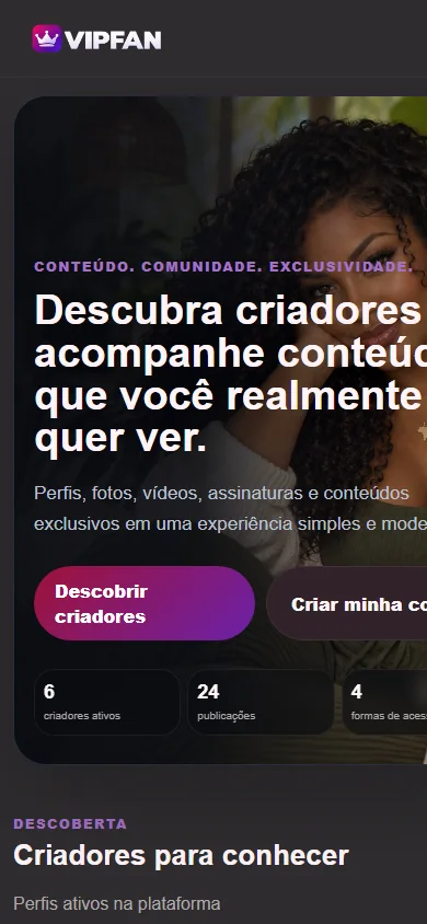 VIPFAN mobile creator discovery interface in the current demo